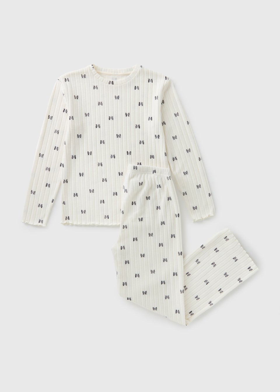 Girls White Bow Ribbed Pyjama Set (4-13yrs)