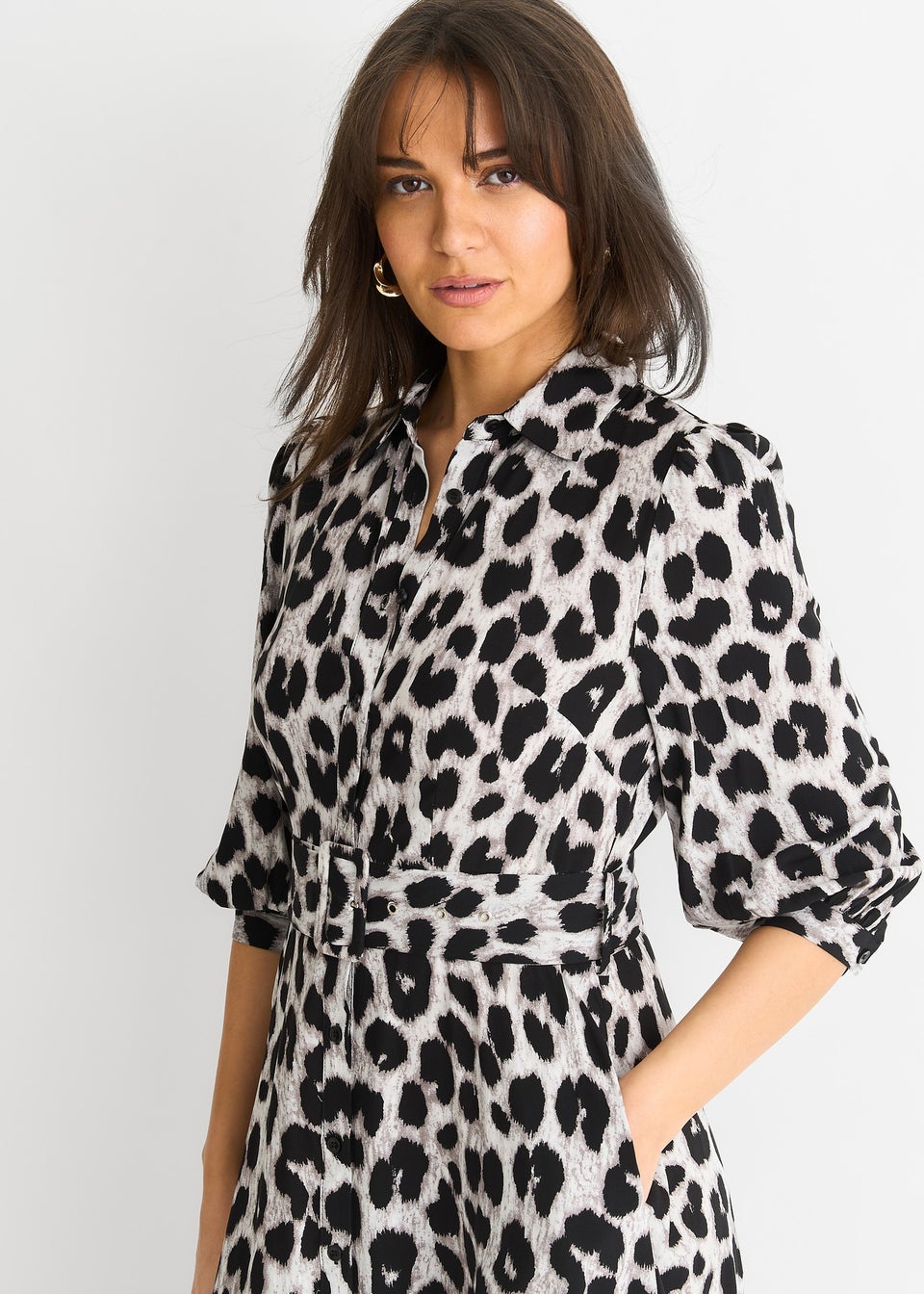 Gini London Grey Animal Print Shirt Maxi Dress