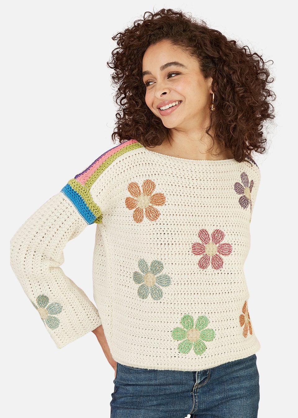 Yumi Cream Crochet Flower Jumper