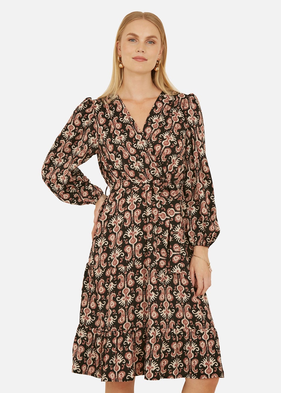 Yumi Black Ikat Long Sleeve Skater Dress