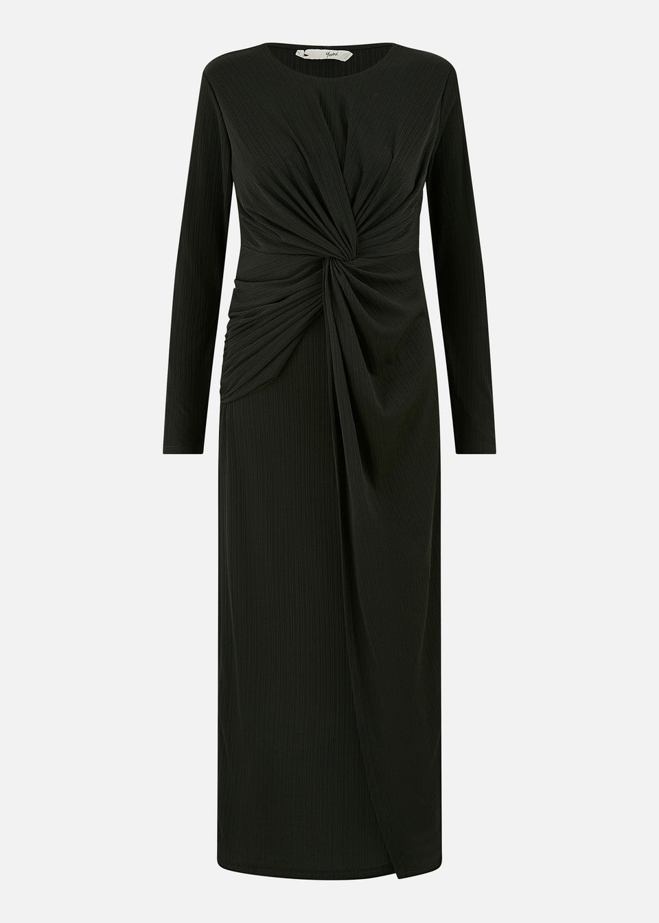 Yumi Black Midi Fitted Stretch Dress With Knot Detail