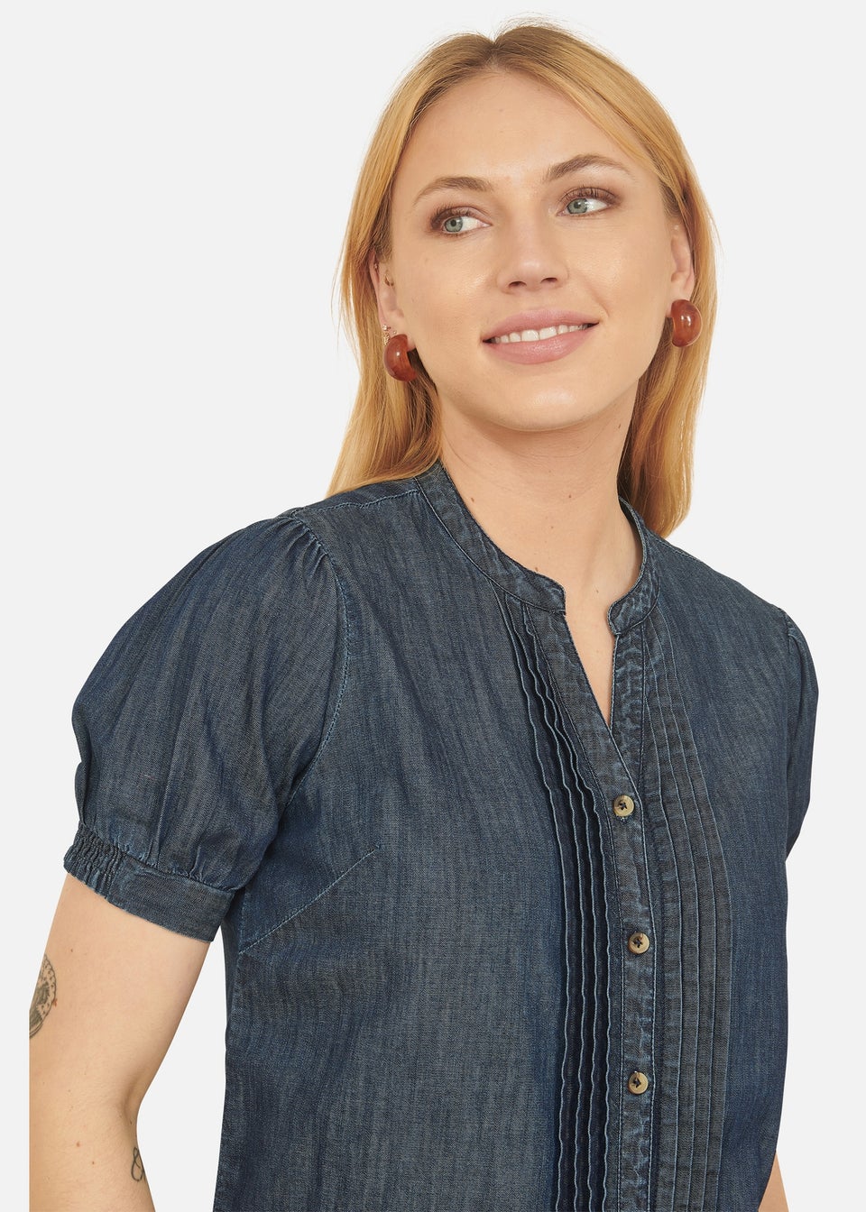 Yumi Blue Chambray Pleated Denim Shirt
