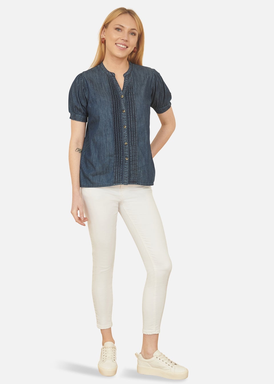 Yumi Blue Chambray Pleated Denim Shirt