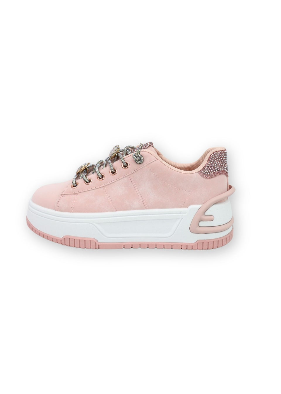 Love Lemonade Pale Pink Crystal Hearts Sparkly Lace Up Trainers