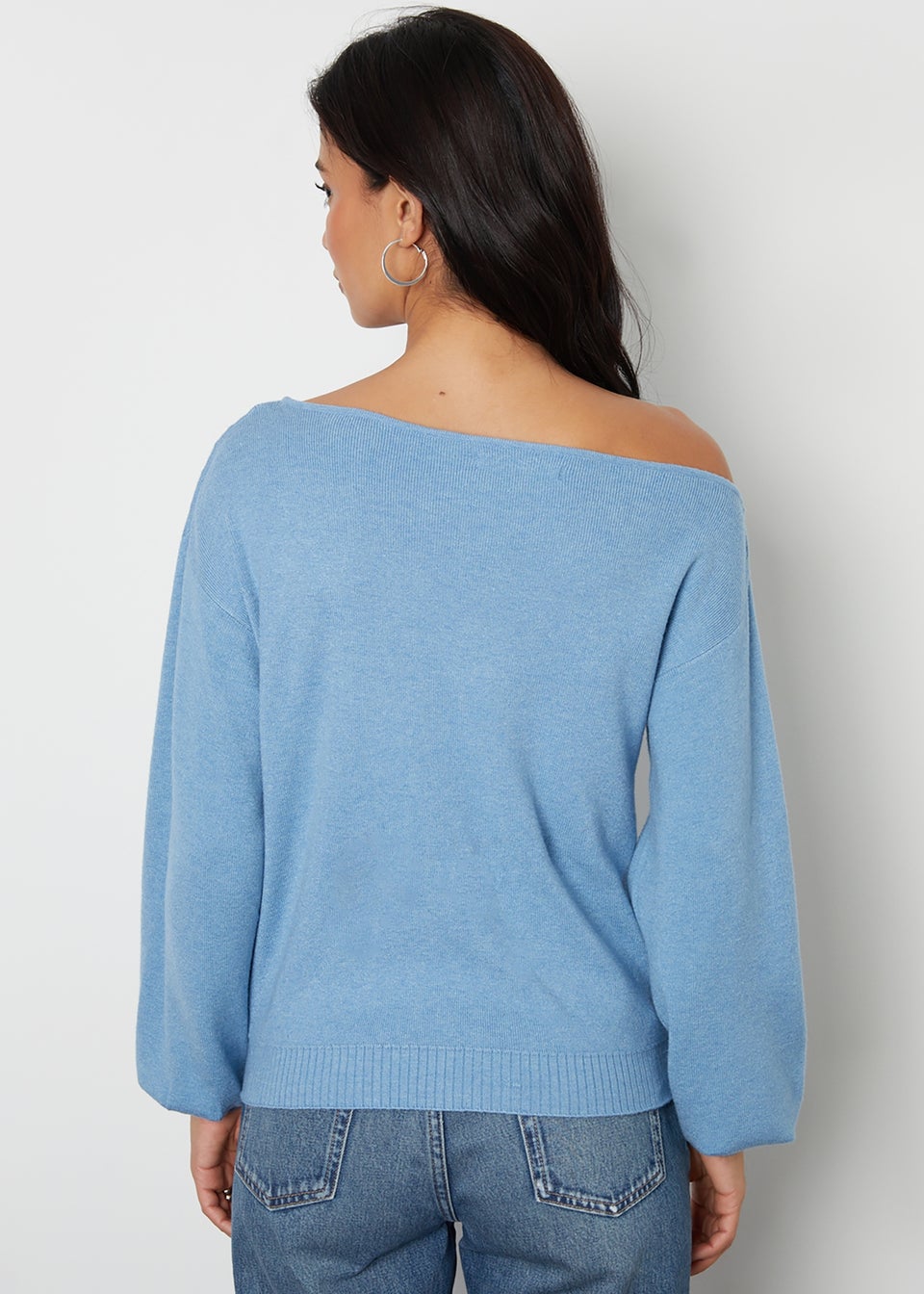 Threadbare Blue Slash Neck Knitted Jumper