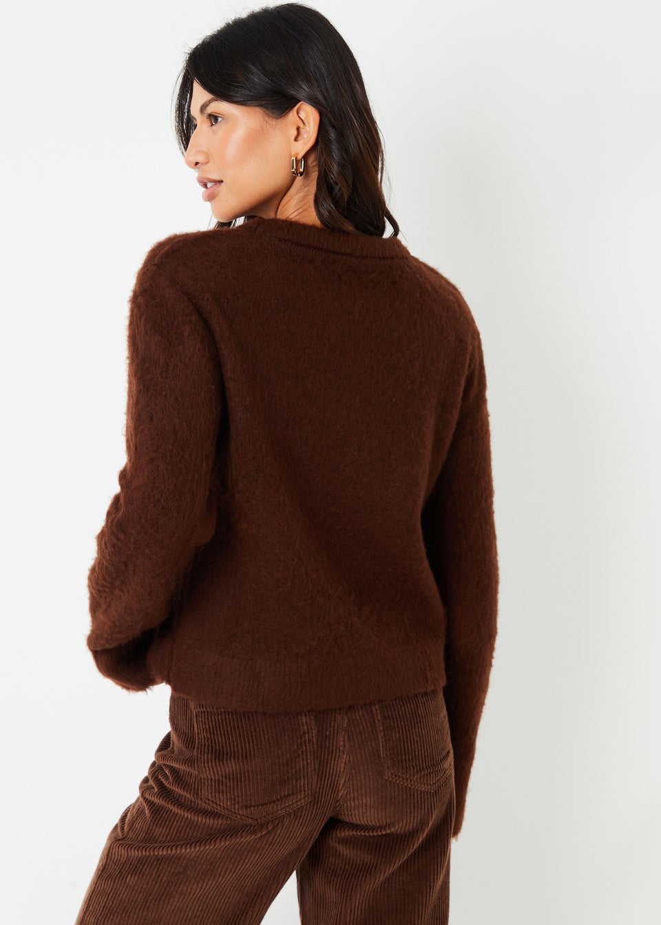 Threadbare Chocolate Brushed Knitted Jumper
