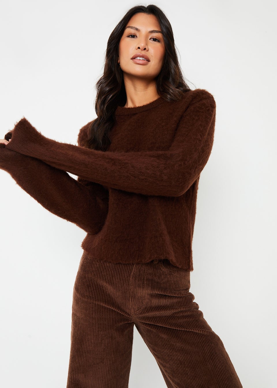 Threadbare Chocolate Brushed Knitted Jumper