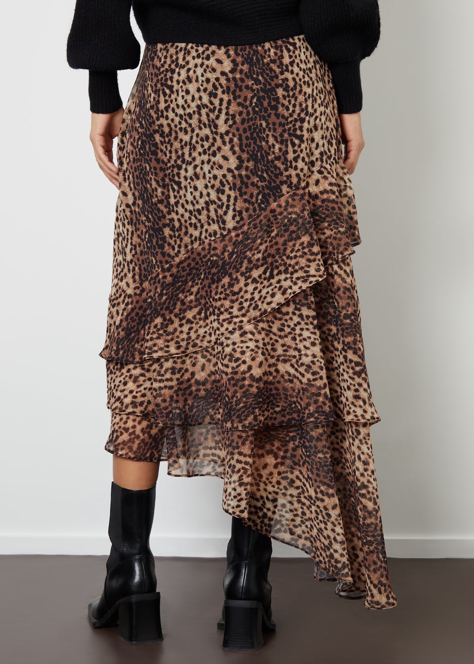 Threadbare Brown Leopard Print Chiffon Ruffled Maxi Skirt