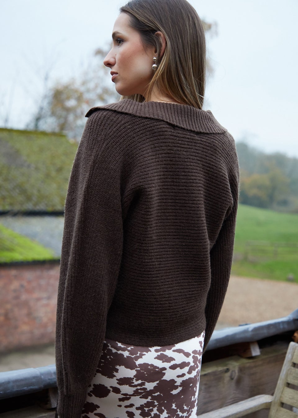 Threadbare Chocolate Trophy Neck Knitted Jumper
