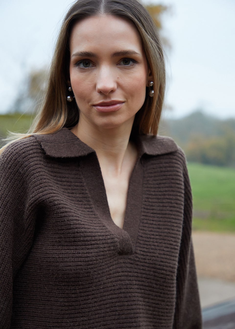 Threadbare Chocolate Trophy Neck Knitted Jumper