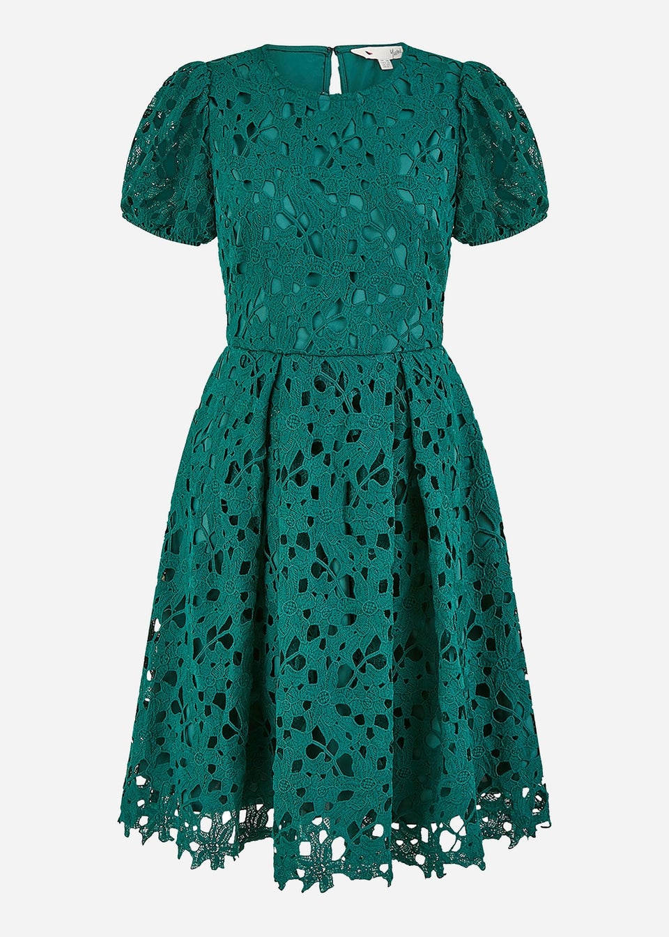 Yumi Green Lace Skater Dress With Puff Sleeves