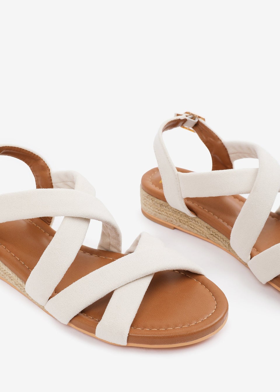 Where's That From Wide-Fit Cream Suede Violet Low Wedge Shoes