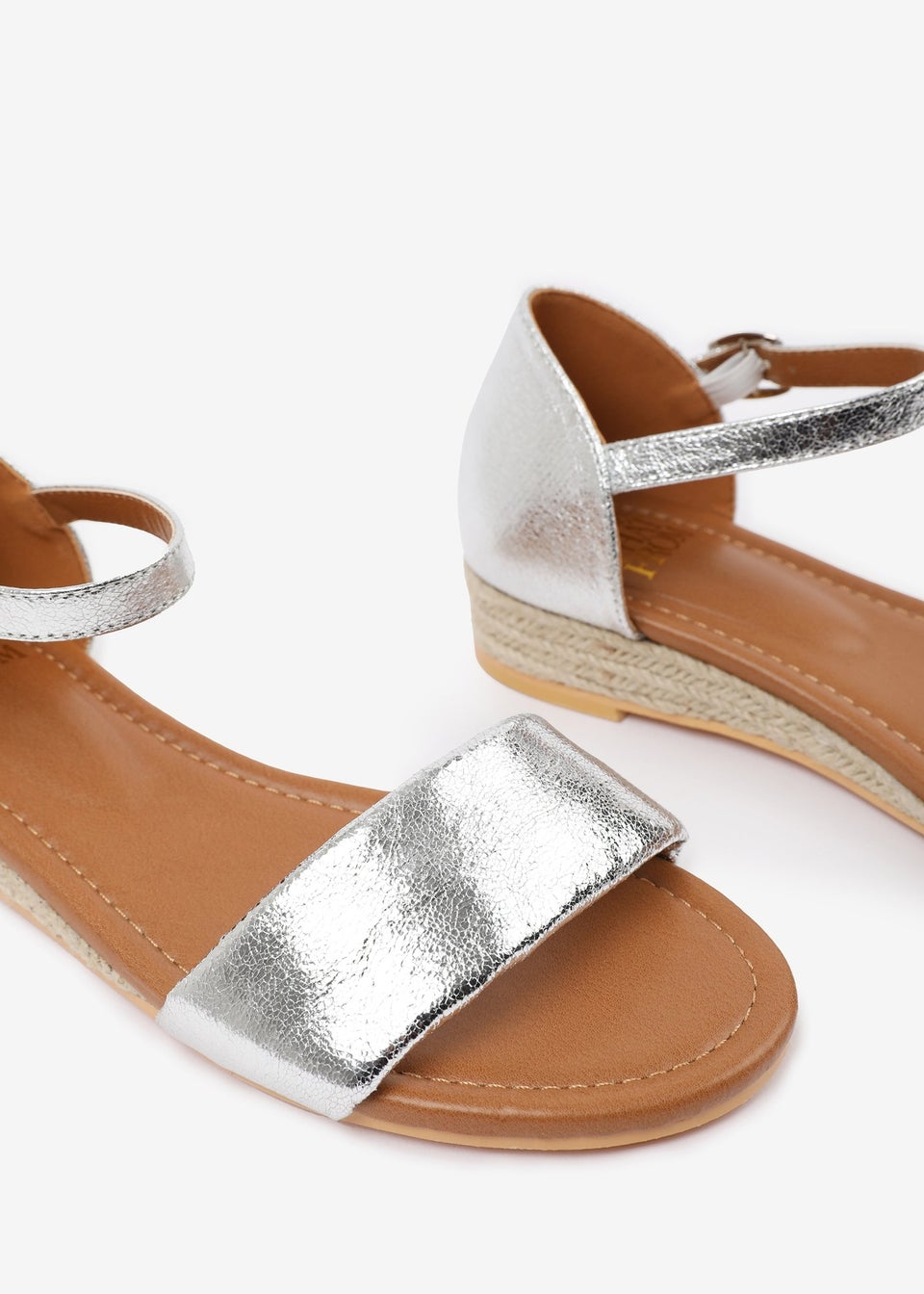 Where's That From Wide-Fit Metallic Silver Eleanor Low Wedge Shoes