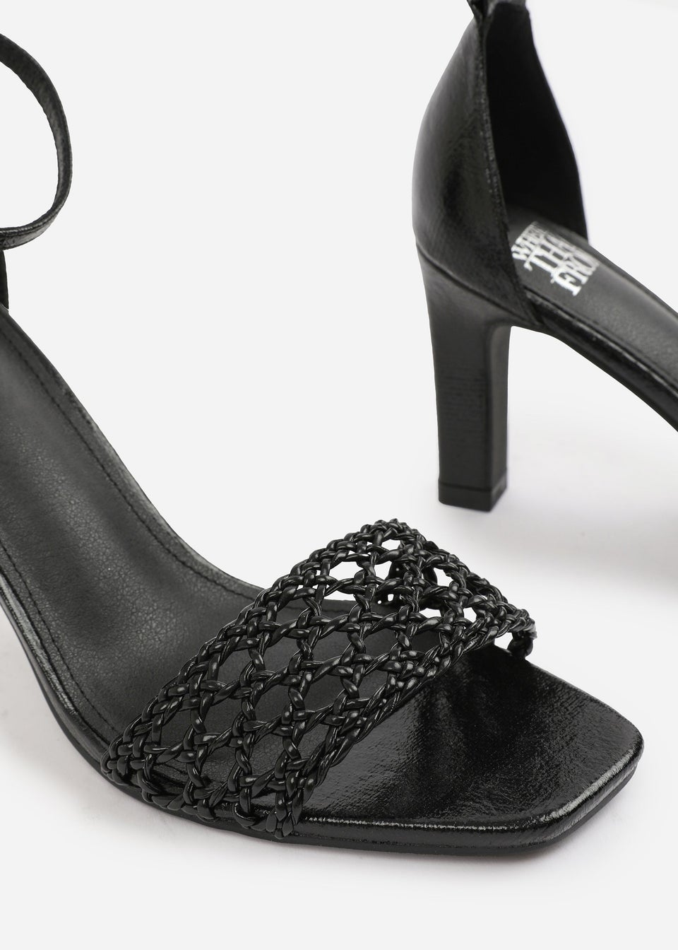 Where's That From Black PU Naia Wide-Fit Strappy Block Heel