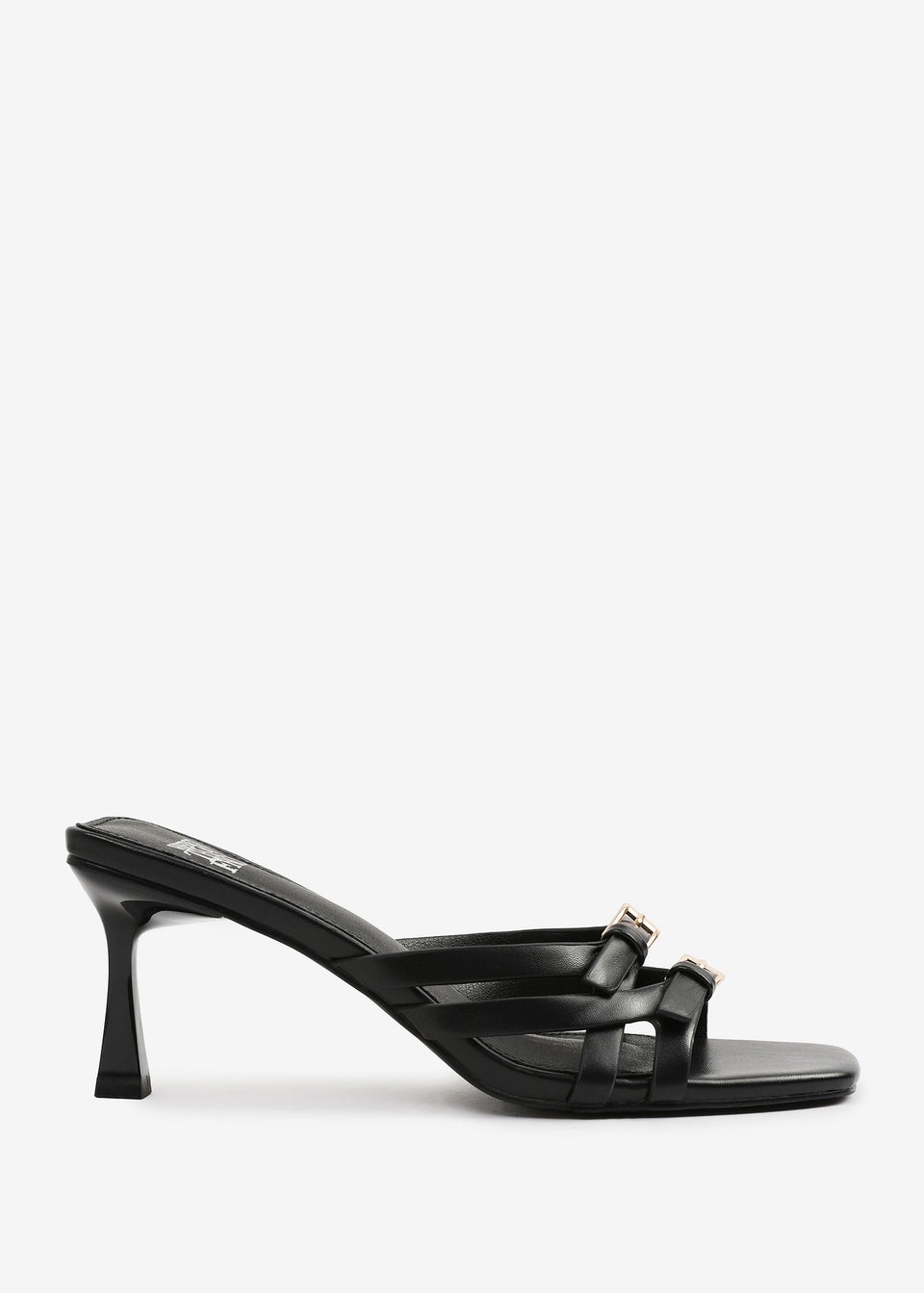 Where's That From Black PU Ariela Wide-Fit Cross-Over-Buckle Details Strap Heel