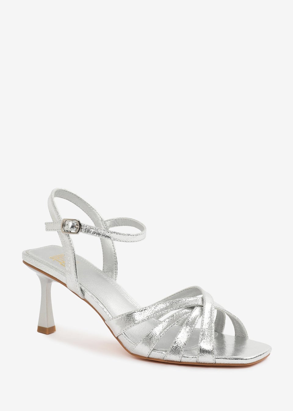 Where's That From Silver PU Torigh Cross-Over Multi-Strap Adjustable Buckle Heel