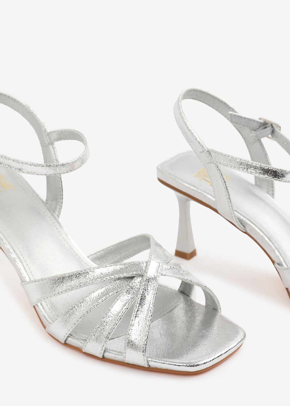 Where's That From Silver PU Torigh Cross-Over Multi-Strap Adjustable Buckle Heel