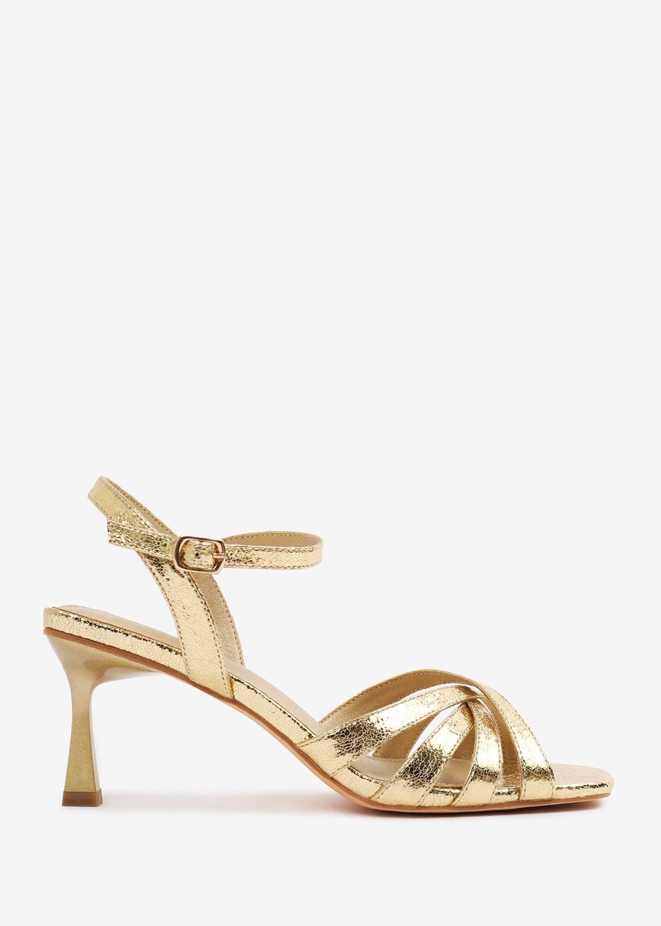 Where's That From Gold PU Torigh Wide-Fit Cross-Over Multi-Strap-Adjustable Buckle Heel