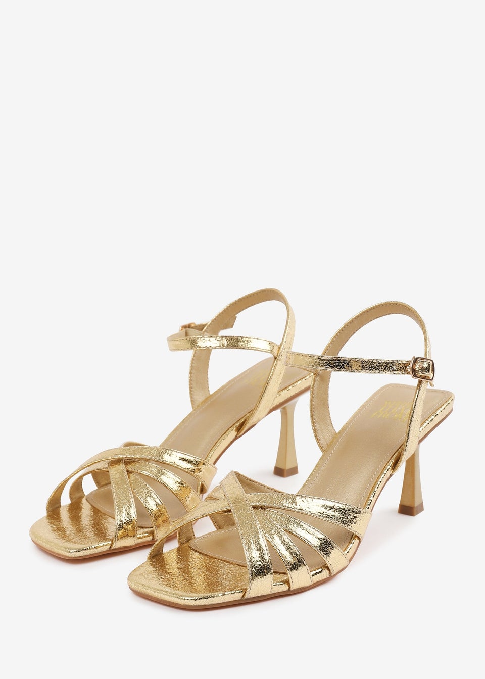 Where's That From Gold PU Torigh Wide-Fit Cross-Over Multi-Strap-Adjustable Buckle Heel