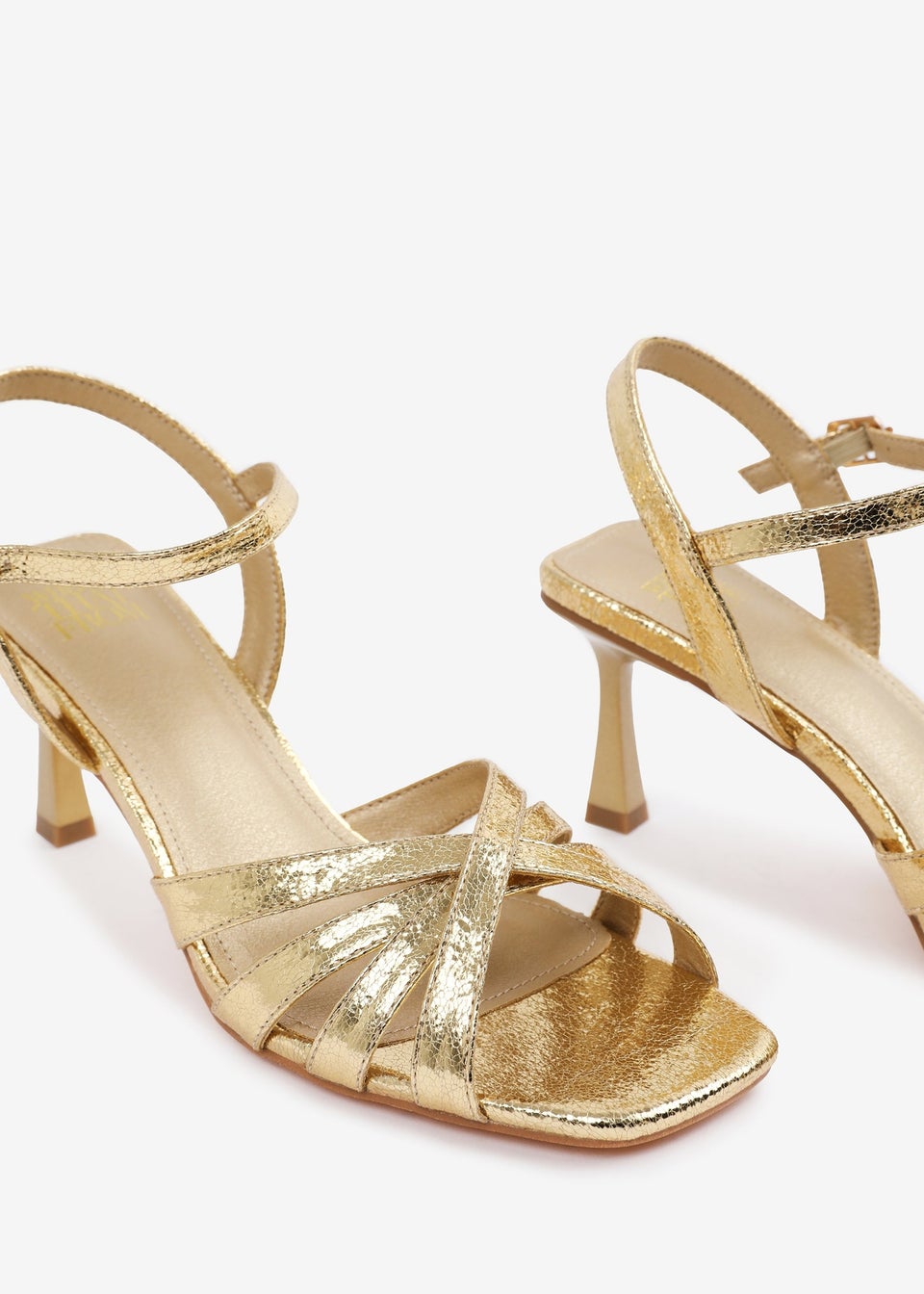 Where's That From Gold PU Torigh Wide-Fit Cross-Over Multi-Strap-Adjustable Buckle Heel