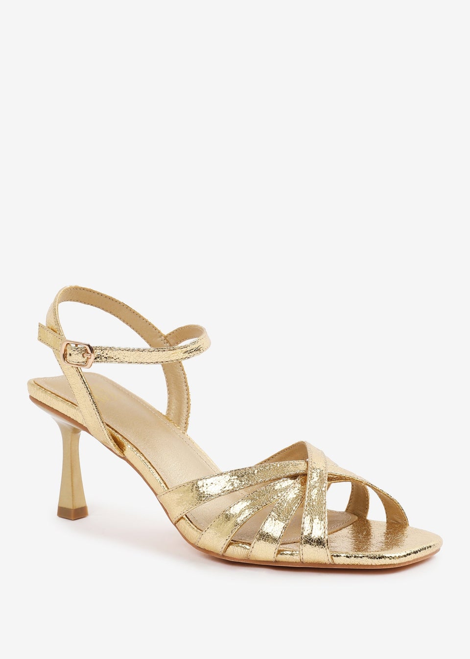Where's That From Gold PU Torigh Wide-Fit Cross-Over Multi-Strap-Adjustable Buckle Heel