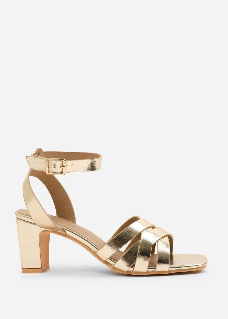 Where's That From Gold PU Caity Wide-Fit Triple Link-Chain Detail Sandals