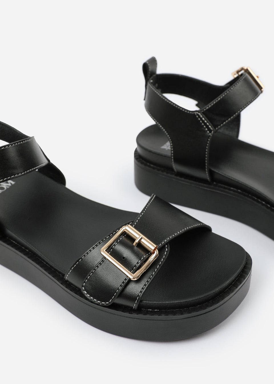 Where's That From Black PU Isabel Double-Buckle-Strap Platform Sandals