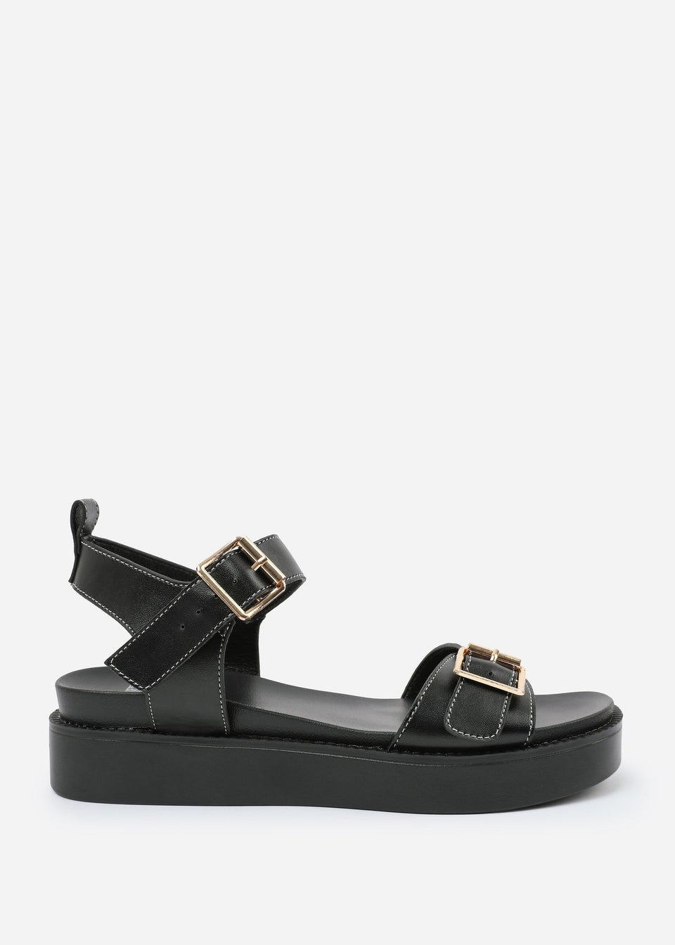 Where's That From Black PU Isabel Double-Buckle-Strap Platform Sandals