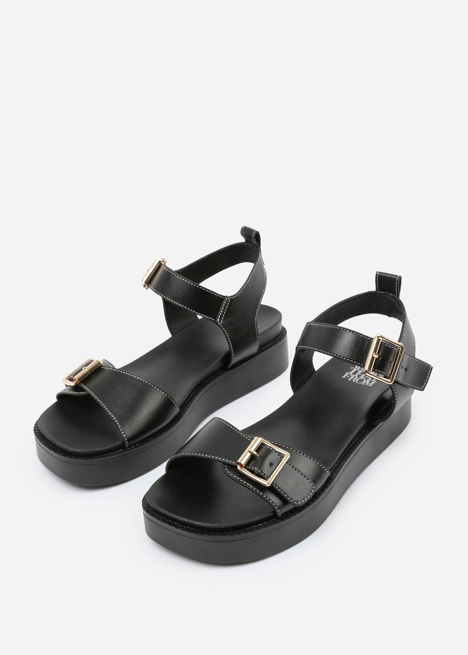 Where's That From Black PU Isabel Double-Buckle-Strap Platform Sandals