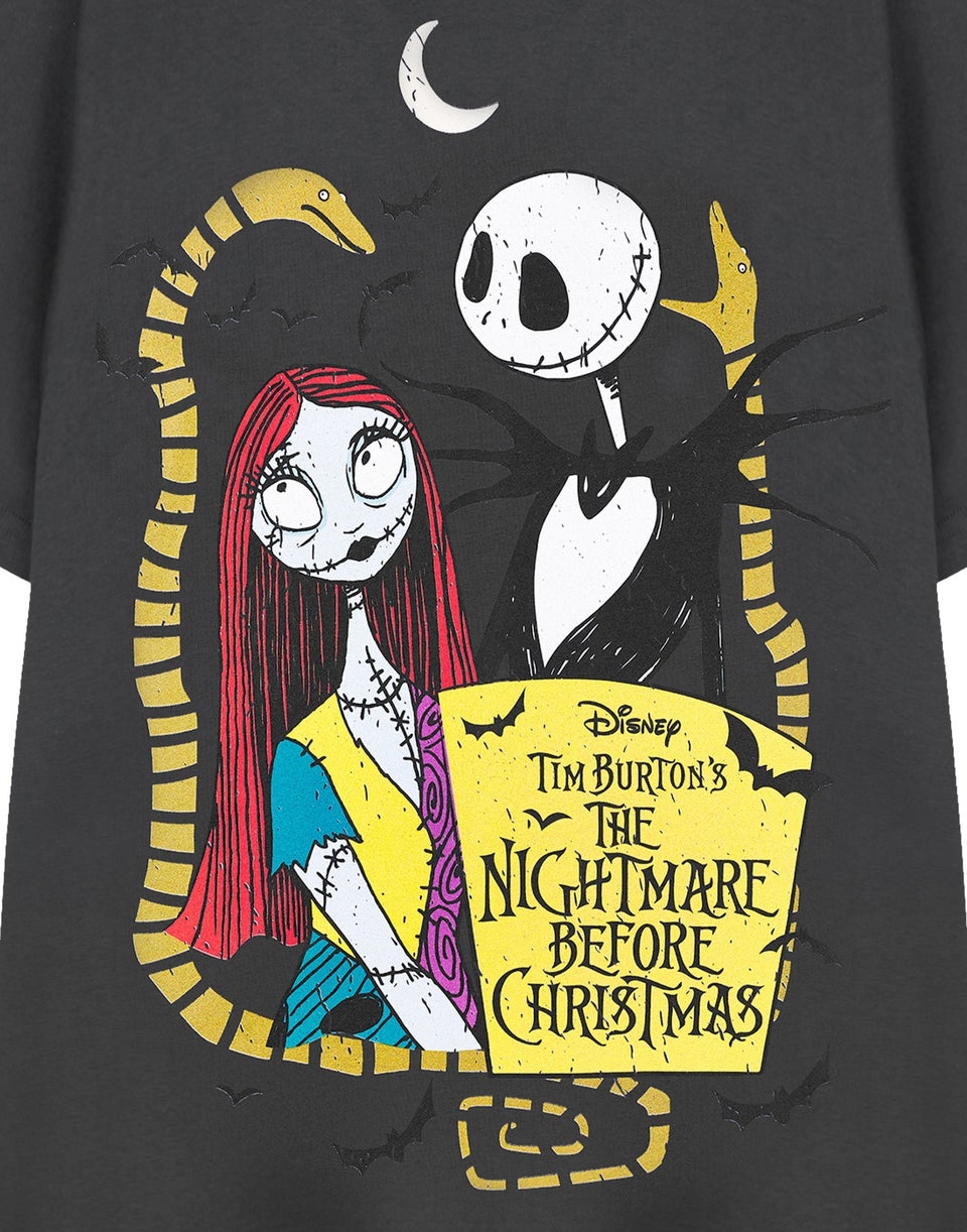 Disney The Nightmare Before Christmas Jack & Sally Charcoal Short Sleeved T-Shirt