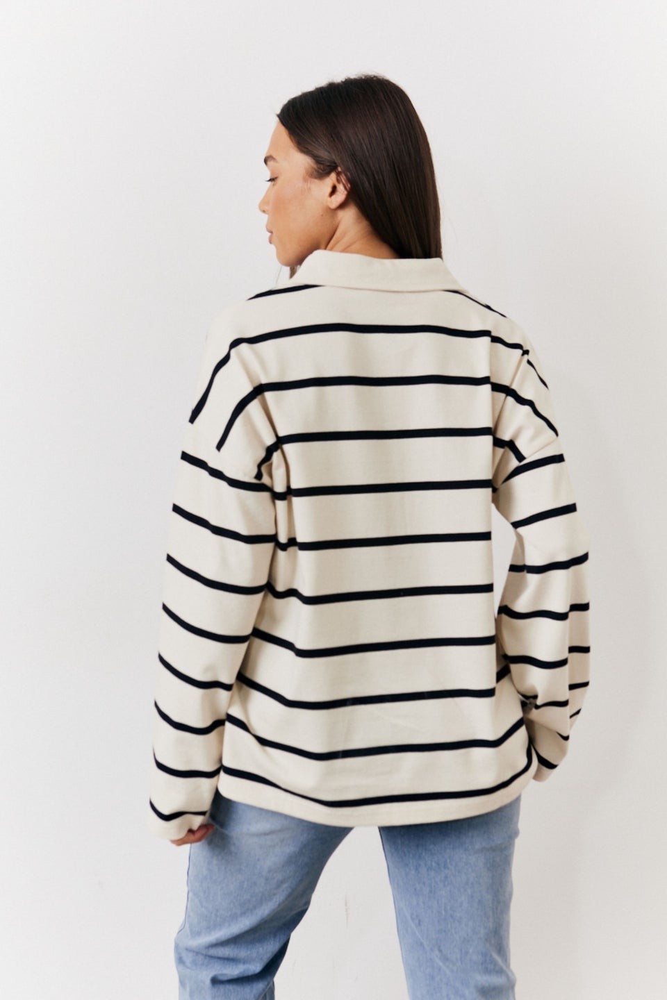 In The Style Multi Stripe Long Sleeve Polo Top