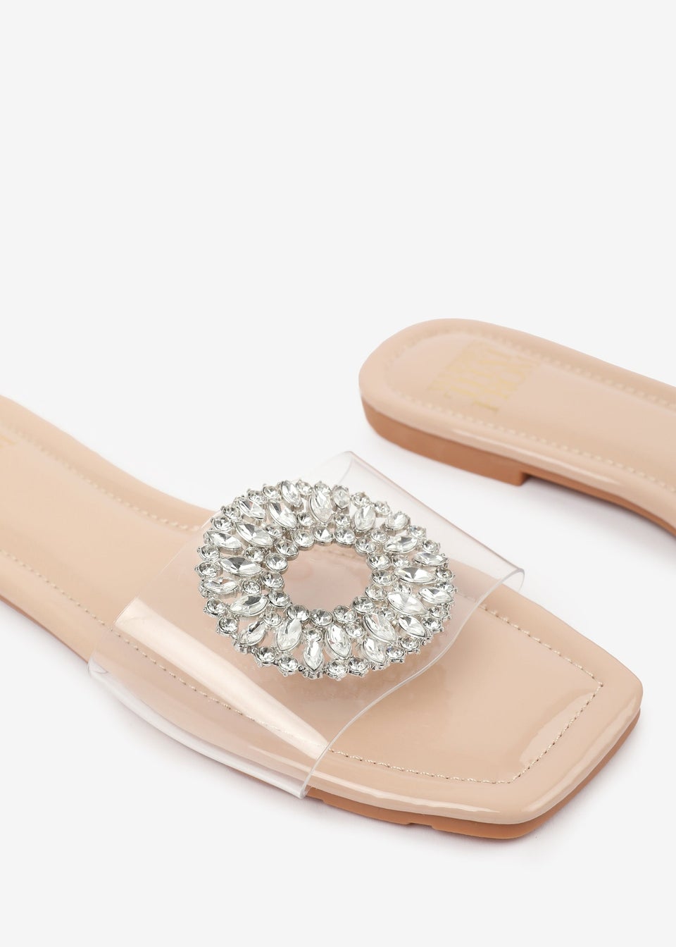 Where's That From Cream PU Gloss Perspex Flat Sandals