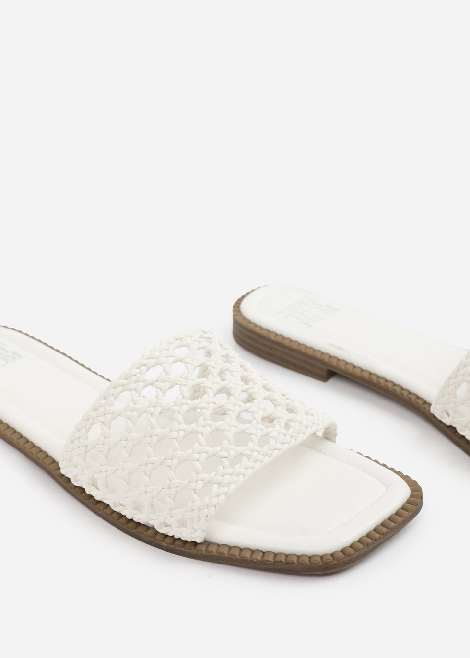 Where's That From White PU Chelsea Woven Strap Flat Sandals