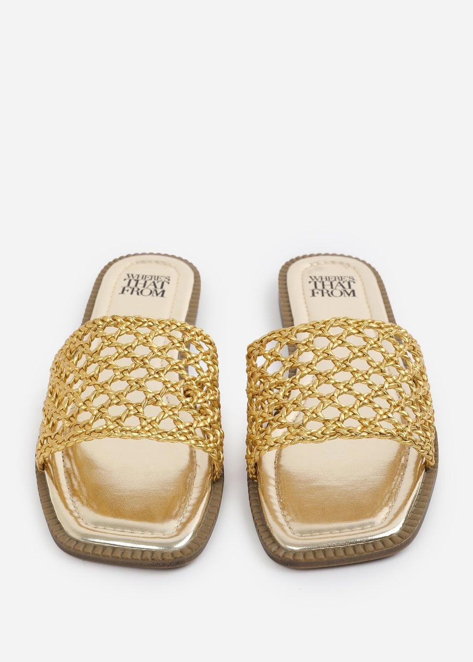 Where's That From Gold Chelsea Woven Strap Flat Sandals