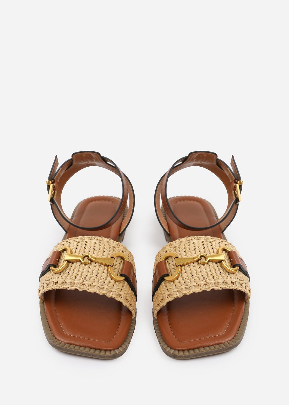 Where's That From Wide-Fit Tan-PU Catelyn Straw Detail Strap Sandals