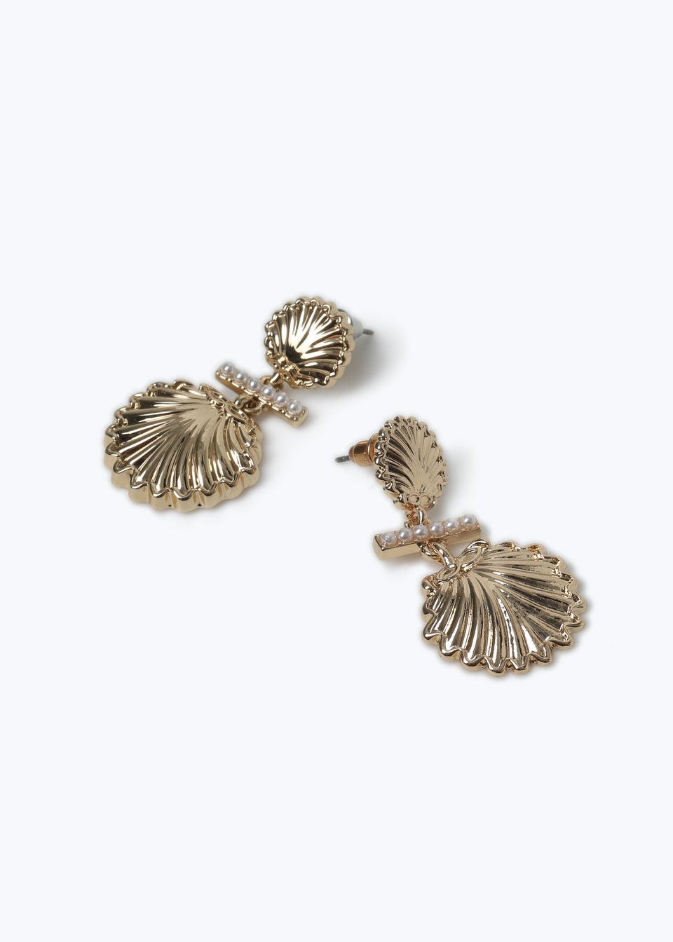 Muse Gold Shell Pearl Drop Earrings