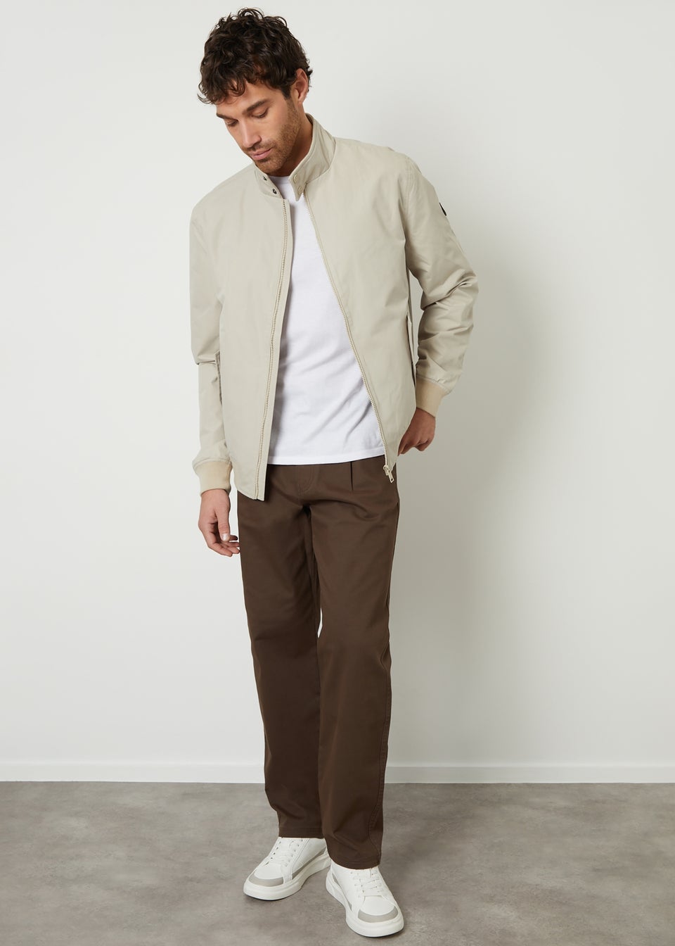 Threadbare Stone Zip Up Harrington Style Jacket