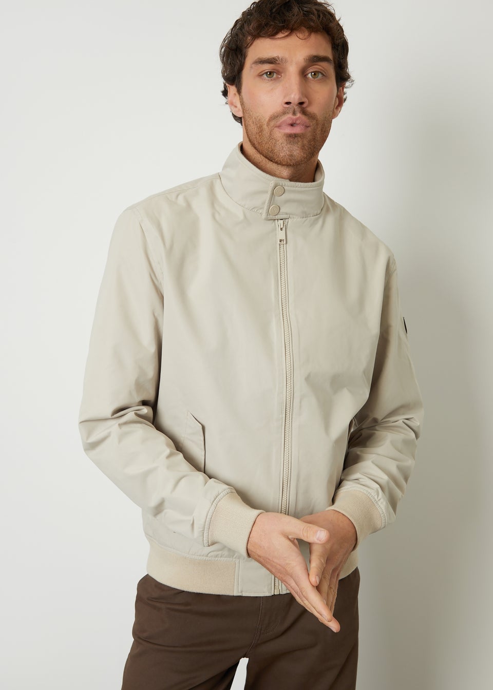 Threadbare Stone Zip Up Harrington Style Jacket