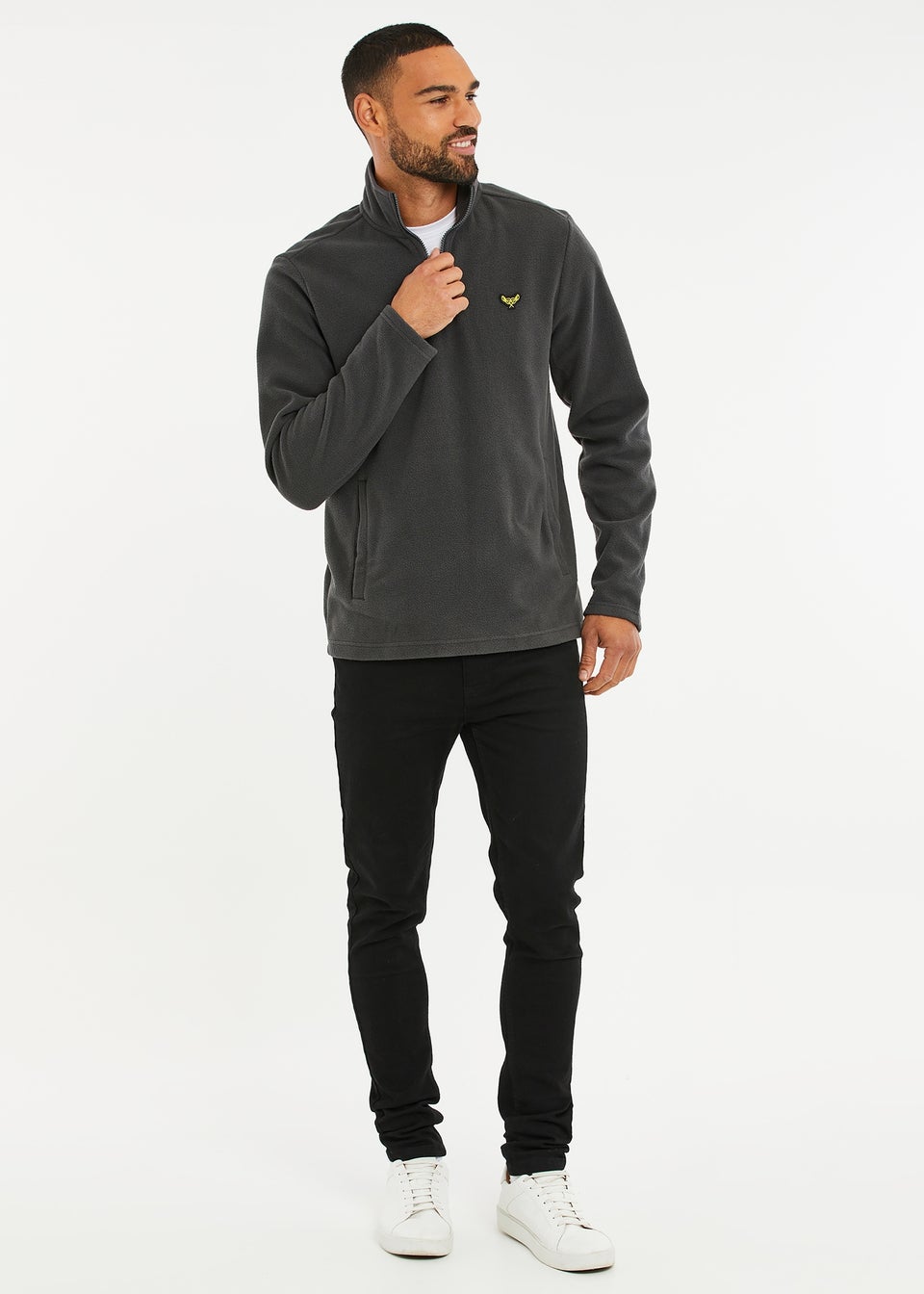 Threadbare Charcoal Blade Quarter Zip Fleece Sweatshirt