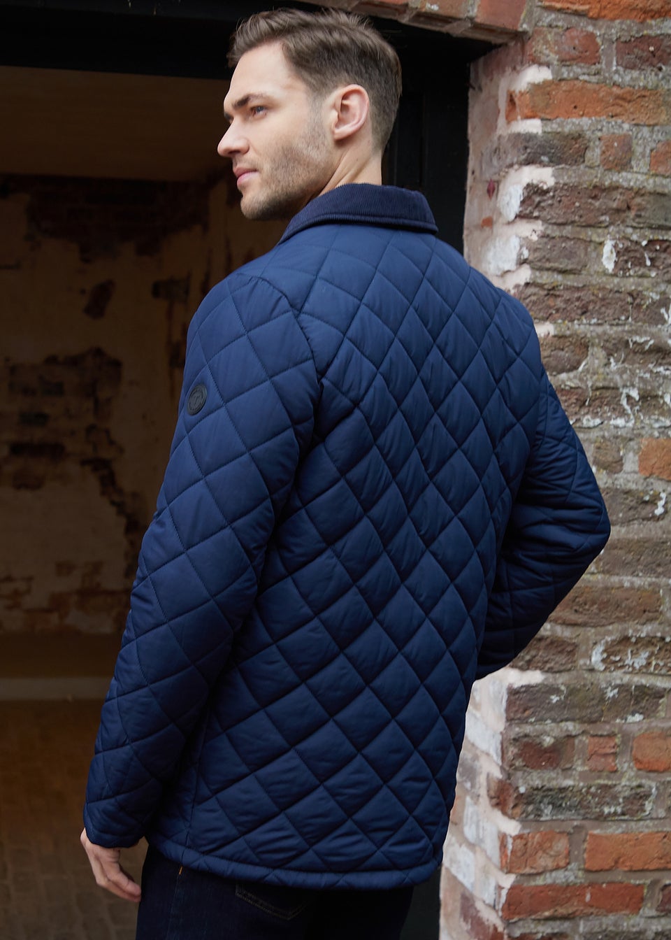 Threadbare Navy Diamond Quilted Patch Pocket Jacket