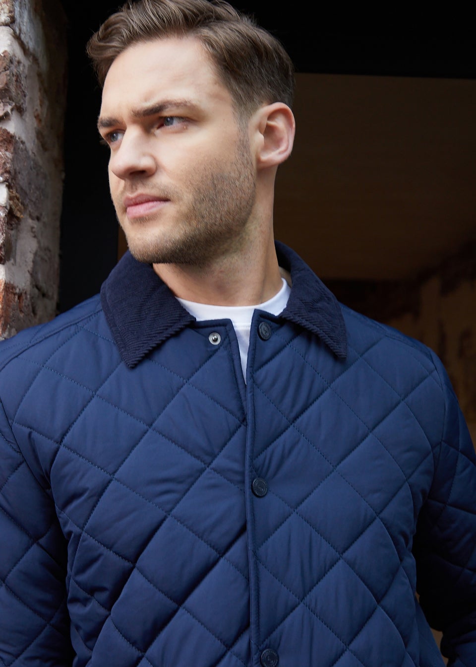 Threadbare Navy Diamond Quilted Patch Pocket Jacket