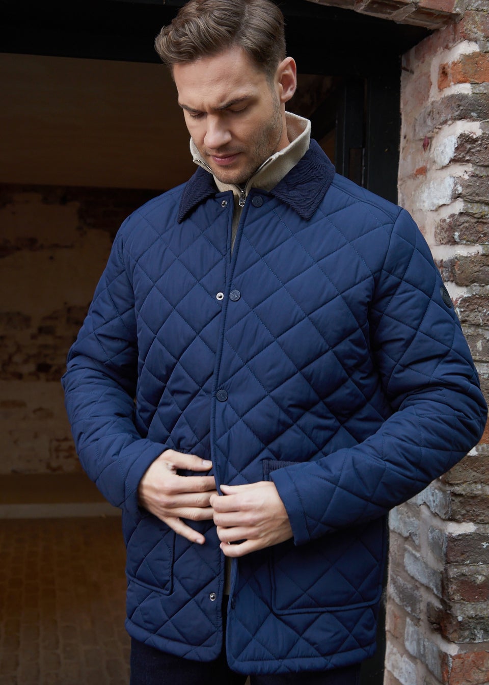 Threadbare Navy Diamond Quilted Patch Pocket Jacket