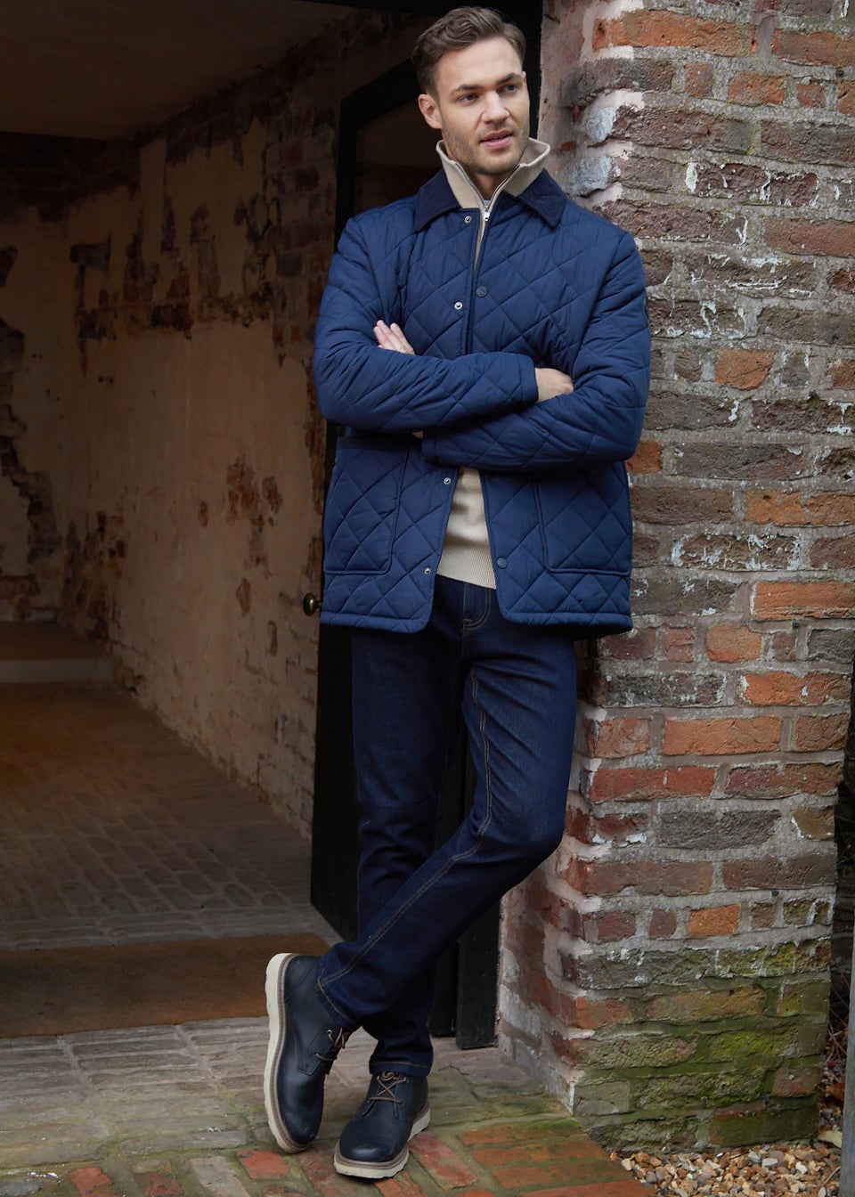Threadbare Navy Diamond Quilted Patch Pocket Jacket