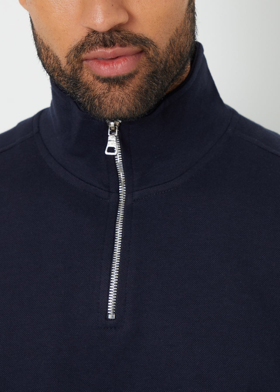 Threadbare Navy Pique Quarter Zip Funnel Neck Sweatshirt