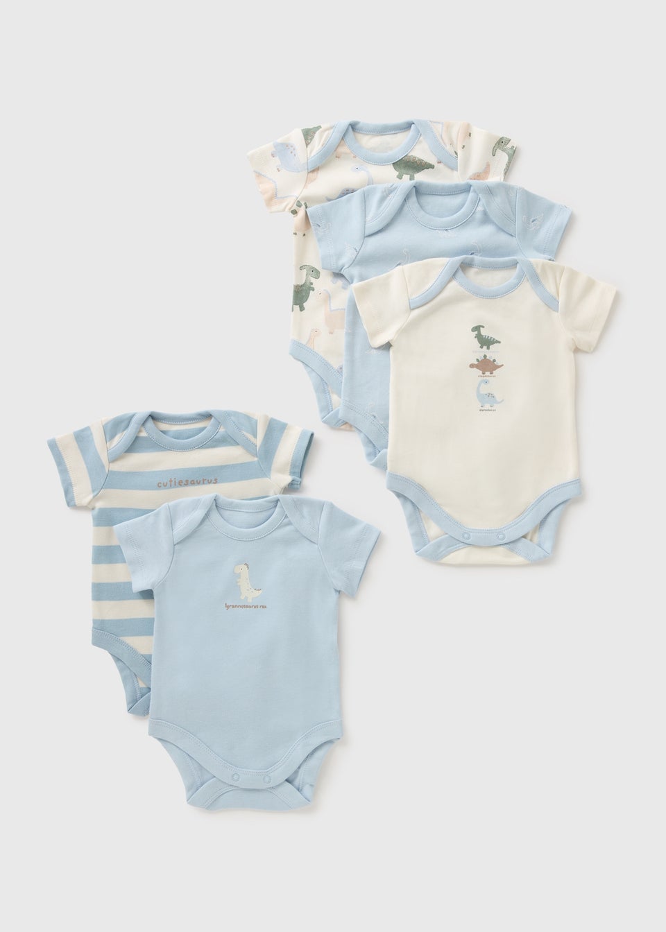 5 Pack Baby Blue Dino Bodysuits (Newborn-23mths)