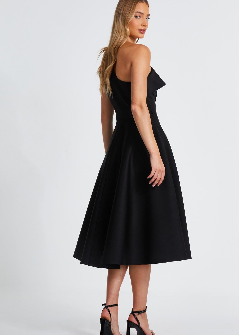 Quiz Black One Shoulder Frill Skater Dress