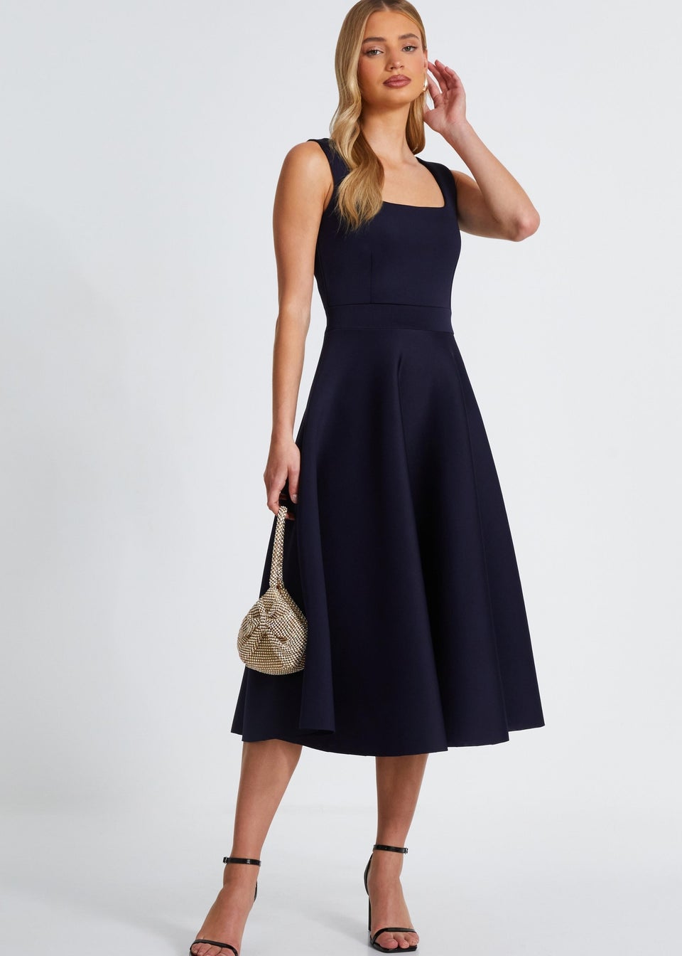 Quiz Navy Square Neckline Skater Dress