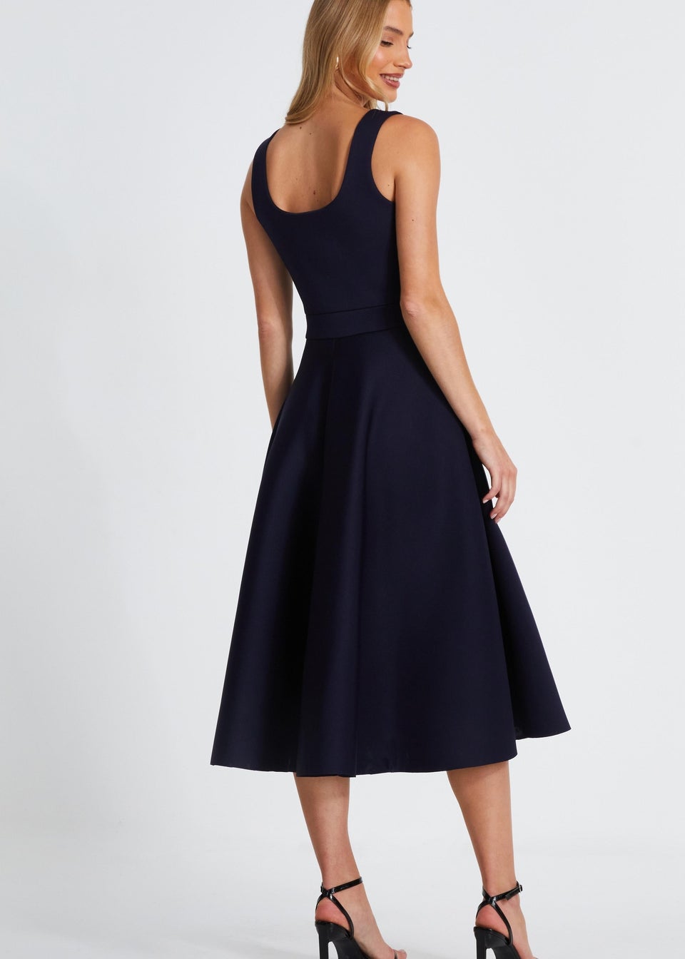 Quiz Navy Square Neckline Skater Dress
