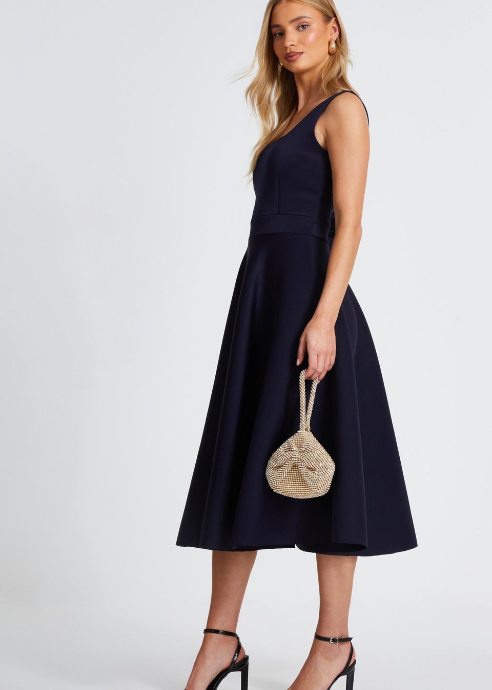 Quiz Navy Square Neckline Skater Dress