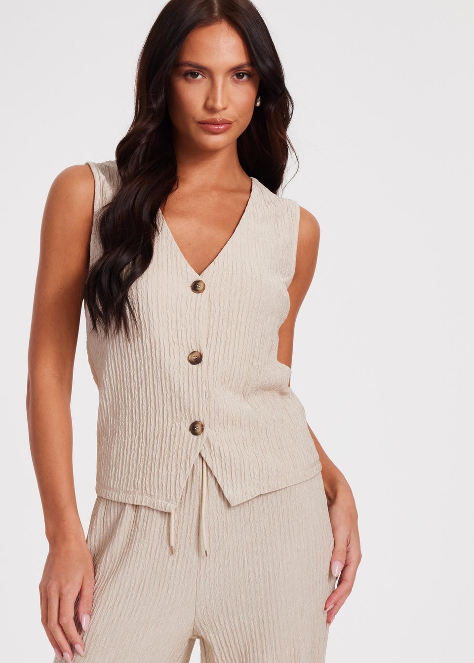 Quiz Stone V Neck Textured Waistcoat